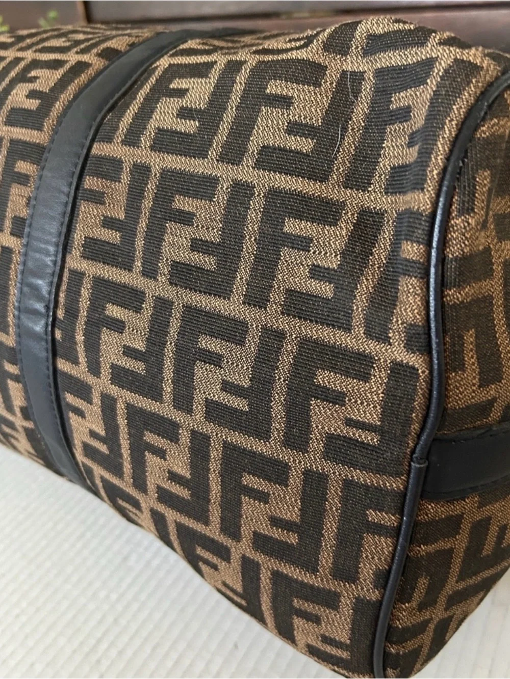 Fendi Brown Monogram Canvas Duffel with Black Trim